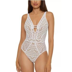 BECCA® by Rebecca Virtue Color Play Crochet Plunge One Piece Swimsuit, Small